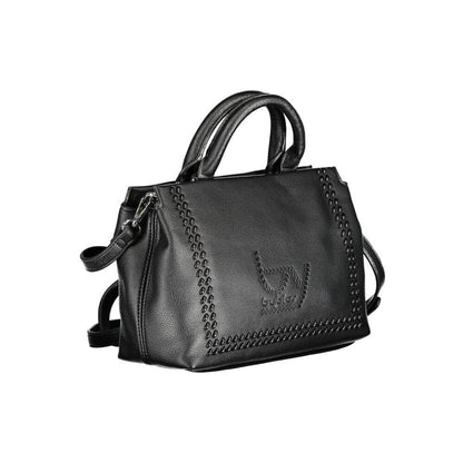 BYBLOS Black Polyethylene Handbag with dual handles, adjustable strap, multiple compartments, and logo detailing.