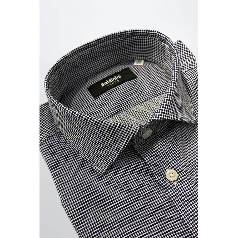 Baldinini Trend Blue Cotton Men Shirt with French collar and button closure, showcasing Italian craftsmanship and contemporary style.