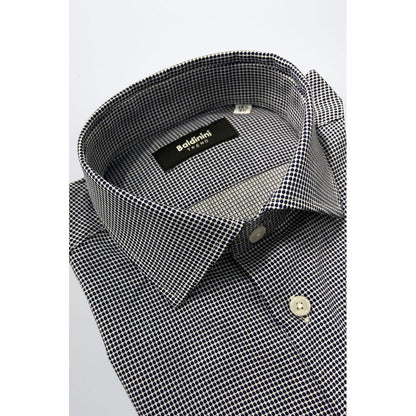 Baldinini Trend Blue Cotton Men Shirt with French collar and button closure, showcasing Italian craftsmanship and contemporary style.