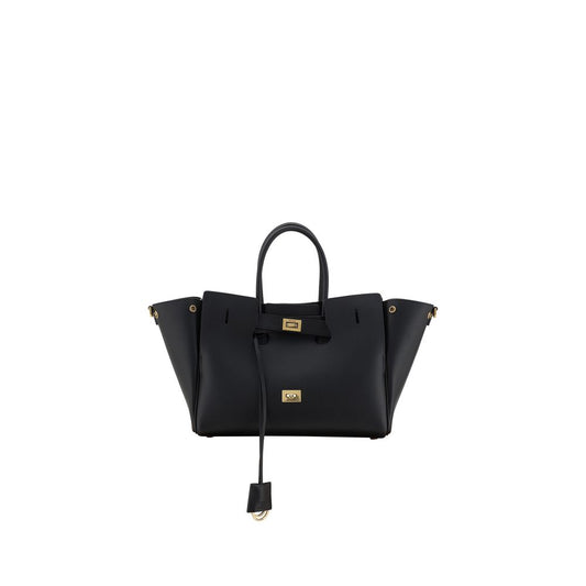 Balenciaga Bel Air small Shoulder Bag with tubular leather handles and embossed logo, featuring gold accents and a removable key ring.