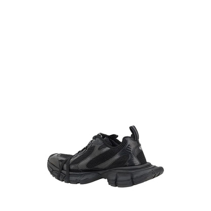 Balenciaga Black Rubber Athletic Sneakers with chunky sole and multiple laces for customizable fit, featuring logo on sole and insole.