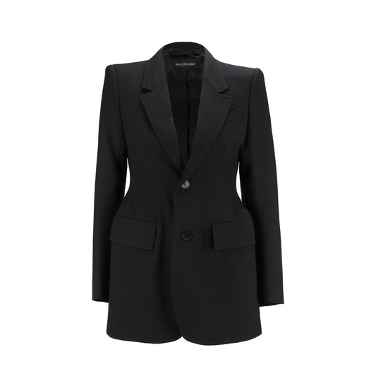 Balenciaga Blazer Jacket with front button closure, classic lapels, and structured shoulders in black wool, made for AW25.