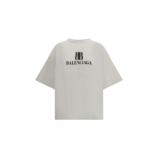 Balenciaga Gray Cotton T-Shirt with logo, featuring an oversized fit and ribbed crew neck for a modern, urban look.
