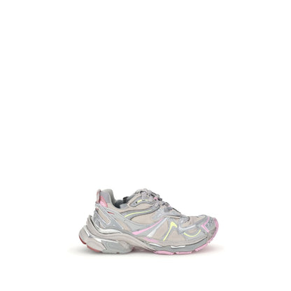 Balenciaga Multicolor Rubber Athletic Sneakers with grunge worn-in aesthetic and visible brand logos, right-side view.