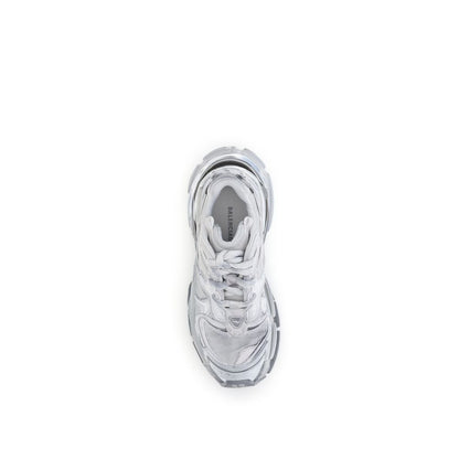 Top view of Balenciaga Silver Rubber Athletic Sneakers with a worn-in aesthetic and Balenciaga branding.