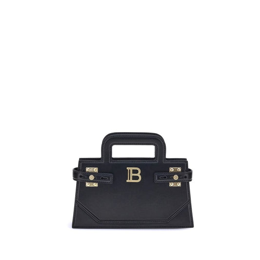 Balmain B-buzz Small Handbag with metal "B" logo, two top handles, and removable chain strap.