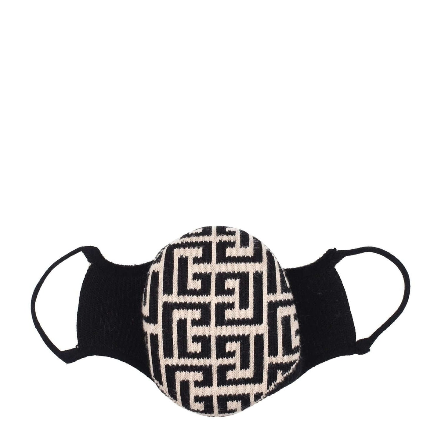 Balmain Beige Cotton Facemask with black geometric pattern, designed for casual wear, made from cotton, polyamide, and elastane blend.