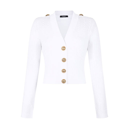 Balmain Button-Trim Cable-Knit Cardigan Topwear