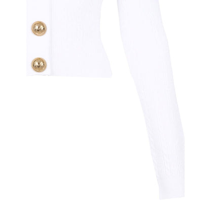 Balmain Button-Trim Cable-Knit Cardigan