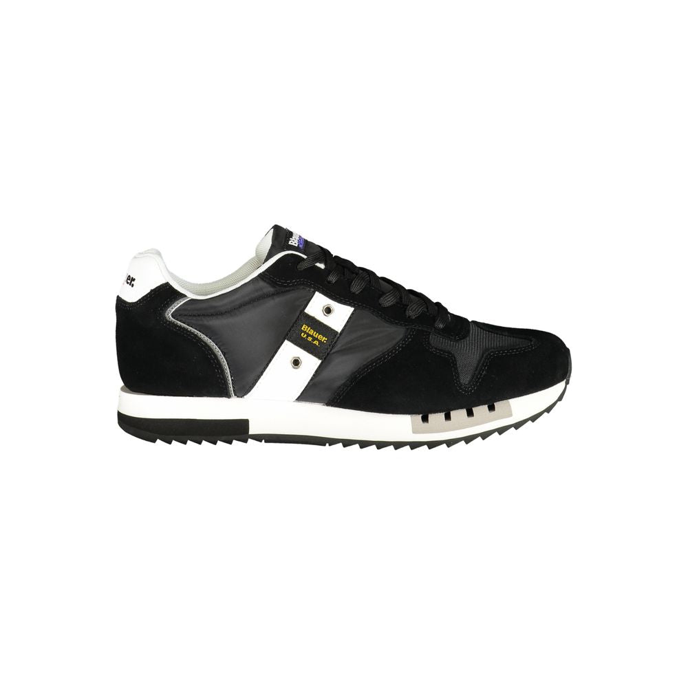 Blauer Black Polyester Men Sneaker with sleek design and contrast detailing, featuring removable footbed and bold Blauer logo.