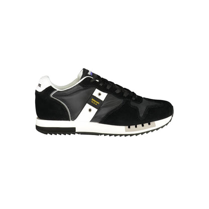 Blauer Black Polyester Men Sneaker with sleek design and contrast detailing, featuring removable footbed and bold Blauer logo.