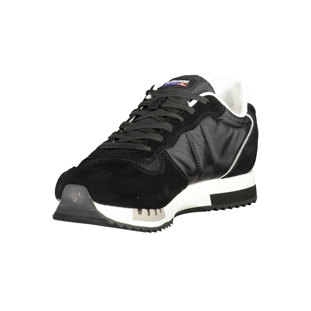 Blauer Black Polyester Men Sneaker with sleek design and contrast detailing, removable footbed, and iconic logo.