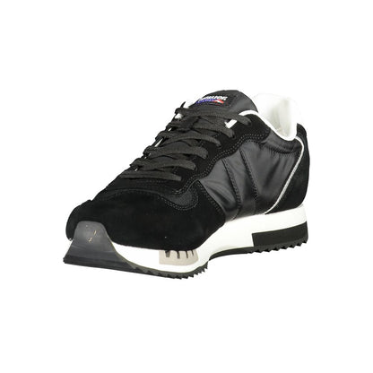 Blauer Black Polyester Men Sneaker with sleek design and contrast detailing, removable footbed, and iconic logo.