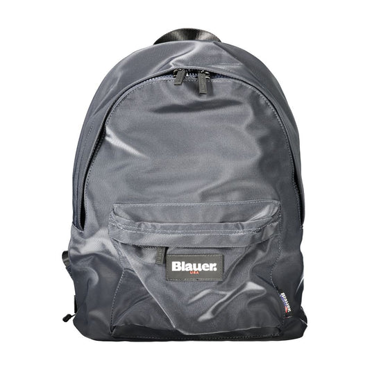 Blauer Blue Polyester Backpack with handle, adjustable straps, external pocket, and logo, showcasing zip closure and laptop compartment.