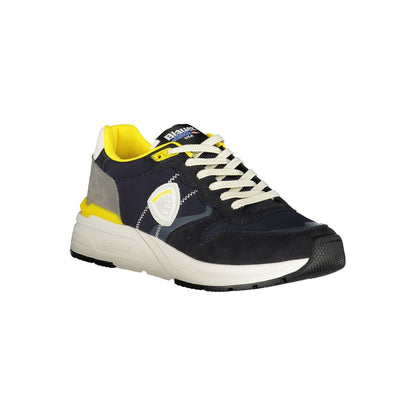 Blauer Blue Polyester Men Sneaker with yellow accents and white sole