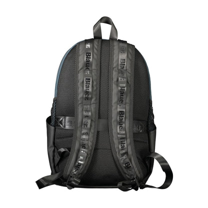 Blauer Green Polyester Backpack with adjustable straps, logo detail, and multiple pockets for storage, back view shown.