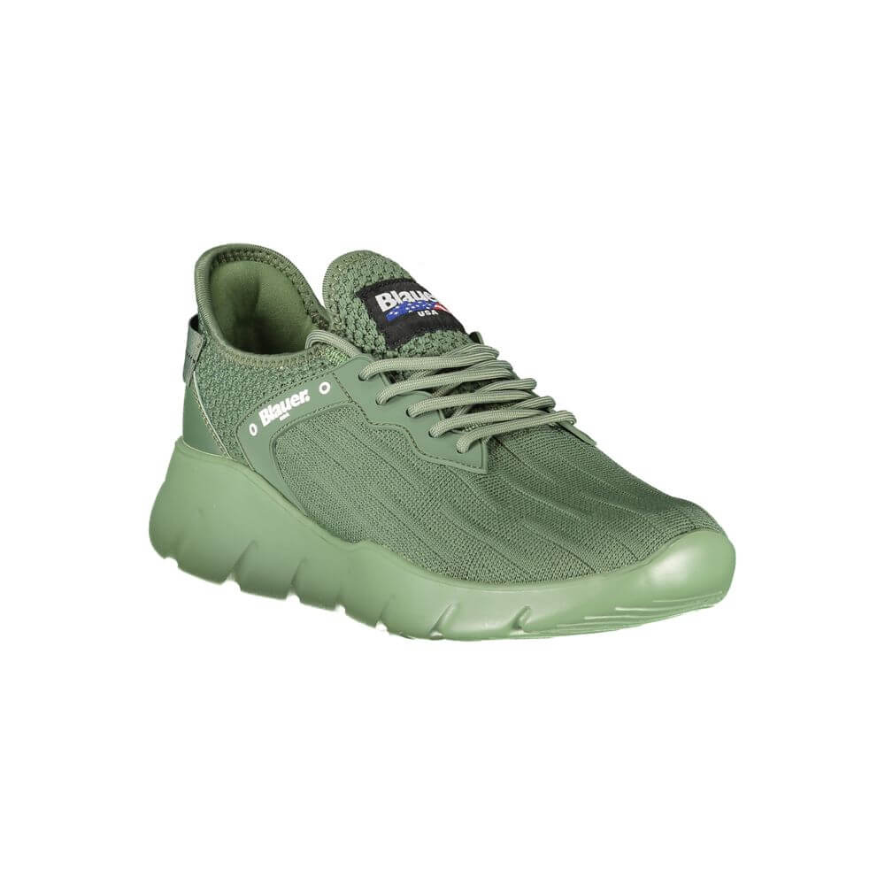 Blauer Green Polyester Men Sneaker with contrasting details, featuring iconic Blauer logo, urban fashion style.