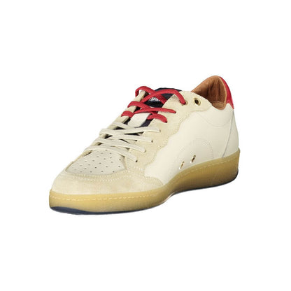Blauer White Leather Men Sneaker with red lace highlights and detachable insoles, showcasing a sporty and stylish design for dynamic wear.