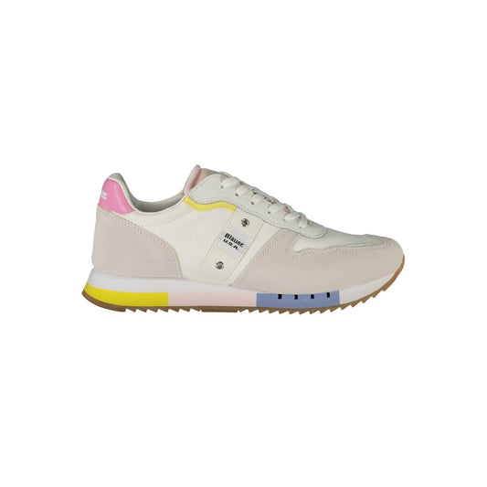 Blauer White Leather Women Sneaker with silver rhinestone accents and removable insole, featuring the iconic Blauer logo for urban chic style.