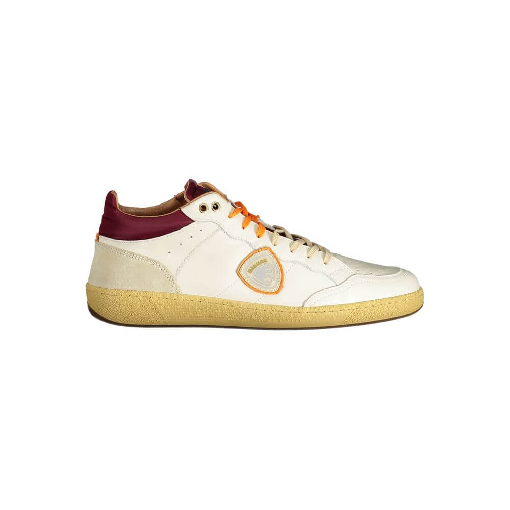 Blauer White Polyester Sneaker with laces, contrasting details, removable footbed, logo application, sports shoe side view.