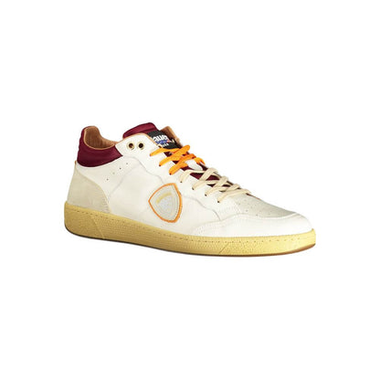 Blauer White Polyester Sneaker sports shoe with contrasting details and removable footbed on display.