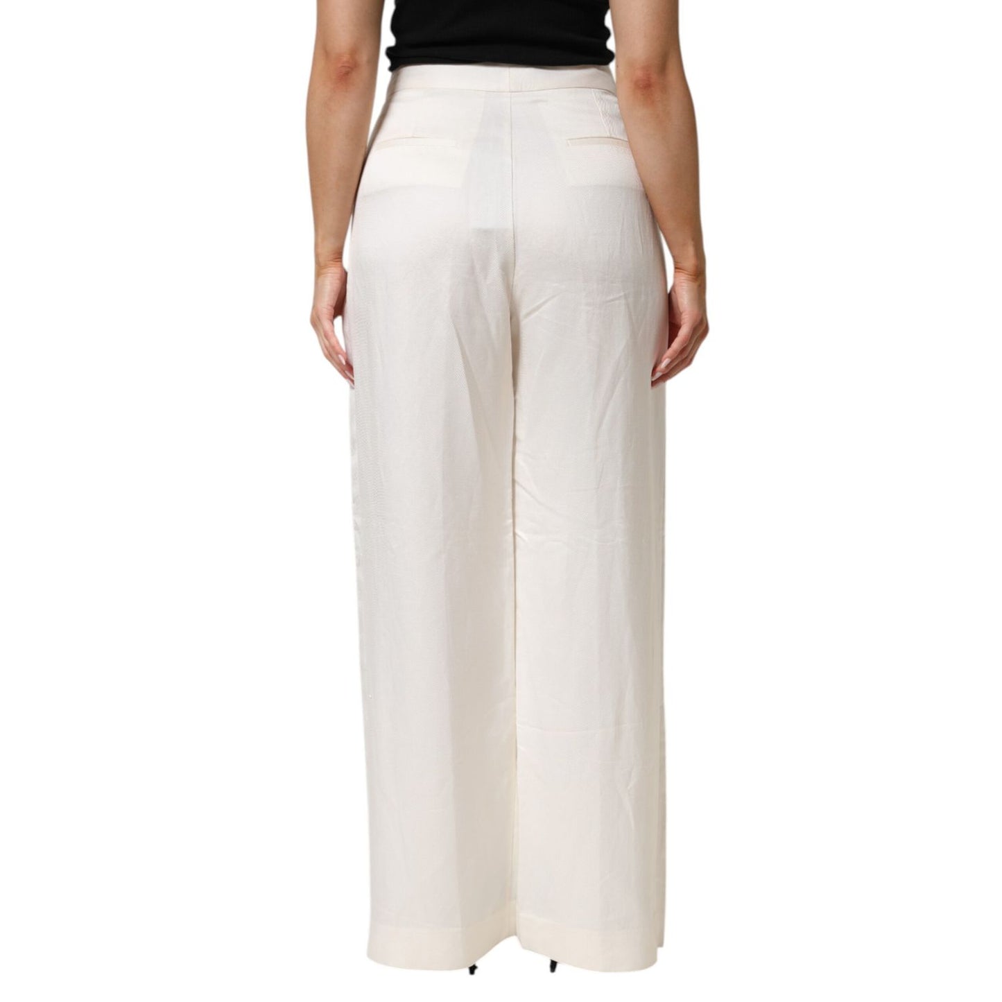 Brian Dales White Viscose Linen Wide Leg Palazzo Womens Pants