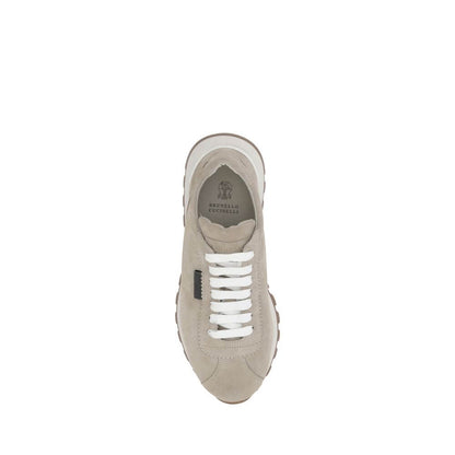Top view of Brunello Cucinelli Beige Rubber Platform Sneakers with lace-up closure and logo detail.