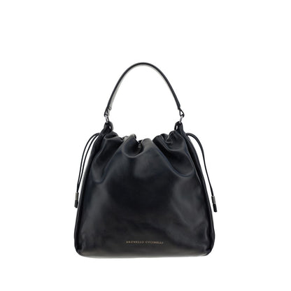 Brunello Cucinelli Black Calf Leather Bos Taurus Shoulder Bag
