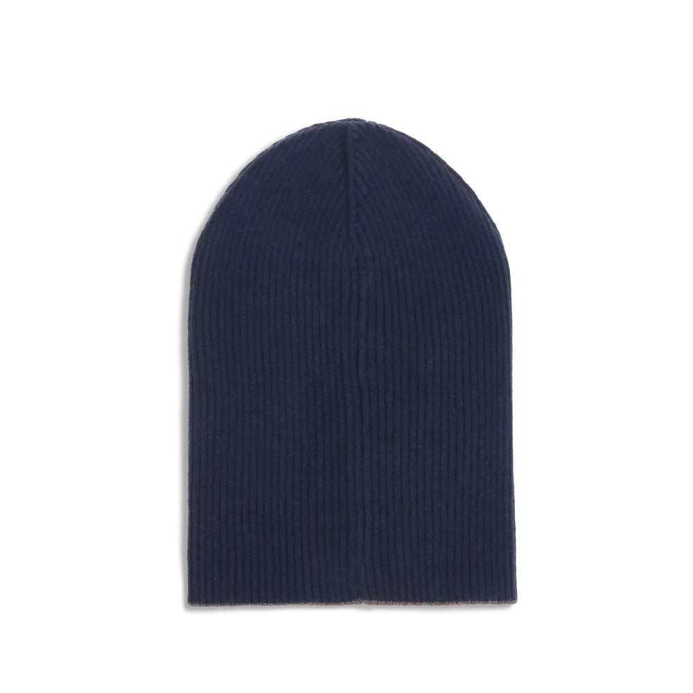 Brunello Cucinelli Black Cashmere Beanie with ribbed texture, simple elegance, 100% Kashmir, winter accessory, versatile fashion.