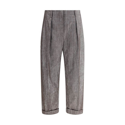 Brunello Cucinelli Brown Polyester Casual Pants with pleat detail and pockets, perfect for elegant and sophisticated style.