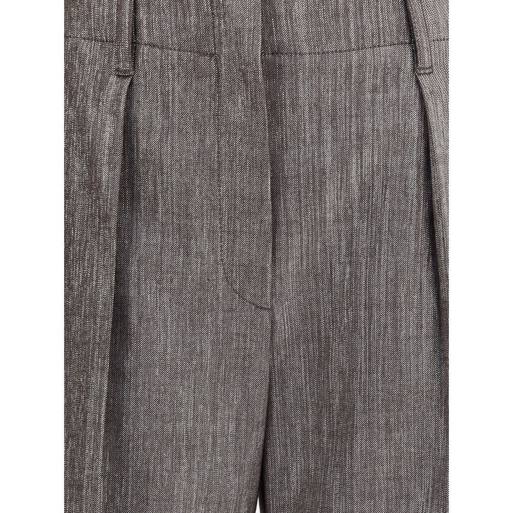 Brunello Cucinelli Brown Polyester Casual Pants with Lurex Effect, pleat details, and elegant American pockets for AW25 season.