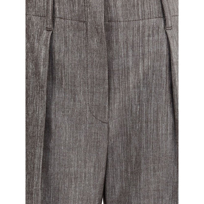 Brunello Cucinelli Brown Polyester Casual Pants with Lurex Effect, pleat details, and elegant American pockets for AW25 season.