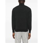 Brunello Cucinelli Cashmere sweater in grey with high-neck, back view showing ribbed cuffs and hem, long sleeves design.