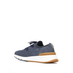 Brunello Cucinelli Cotton chiné knit runners with mesh panels, lace-up design, round toe, and platform sole.