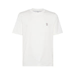 Brunello Cucinelli Cotton jersey crew neck T-shirt with logo - white short sleeve shirt with logo print on front, straight hem design