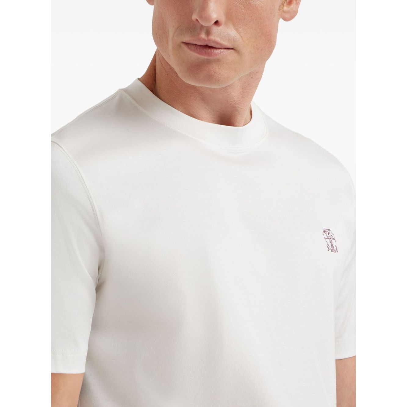 Brunello Cucinelli Cotton jersey crew neck T-shirt with logo, white logo print, short sleeves, featuring a straight hem