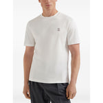 Brunello Cucinelli Cotton jersey crew neck T-shirt with logo; white t-shirt with logo, crew neck, short sleeves, straight hem.