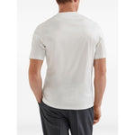 Back view of a 'Brunello Cucinelli Cotton jersey crew neck T-shirt with logo', white, short sleeves, straight hem, worn by a male model.