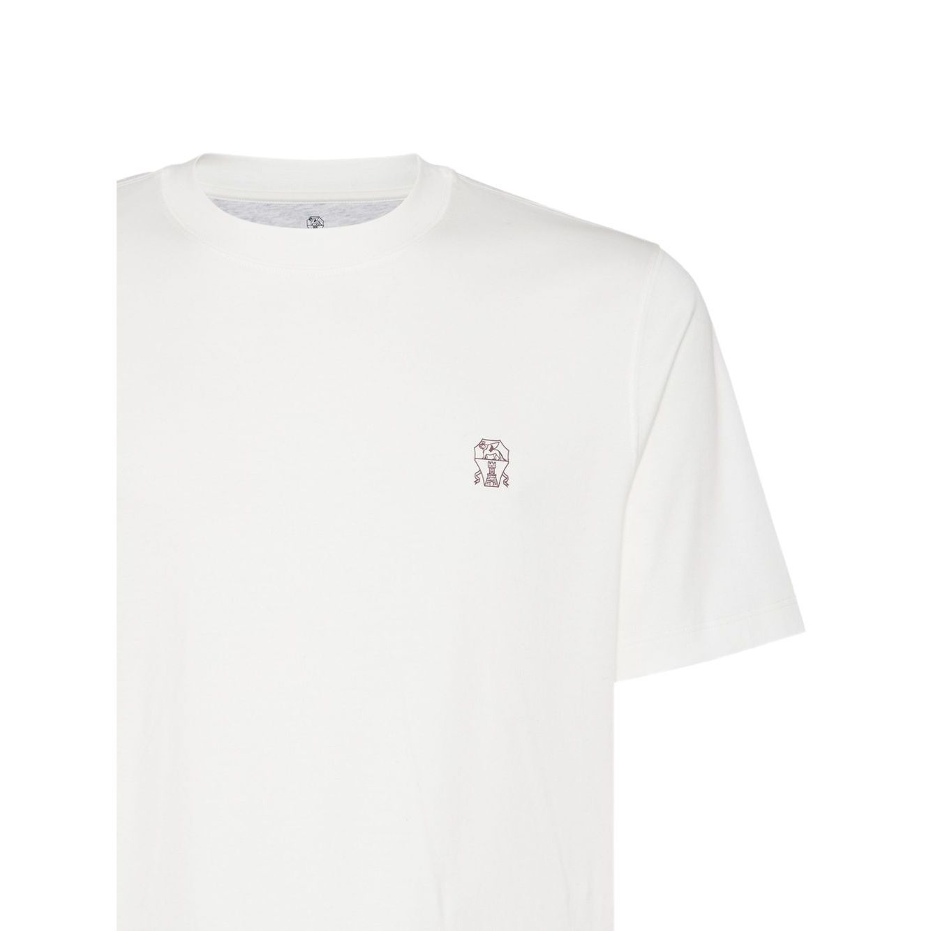 Brunello Cucinelli Cotton jersey crew neck T-shirt with logo, white, short sleeves