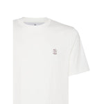 Brunello Cucinelli Cotton jersey crew neck T-shirt with logo, white, short sleeves