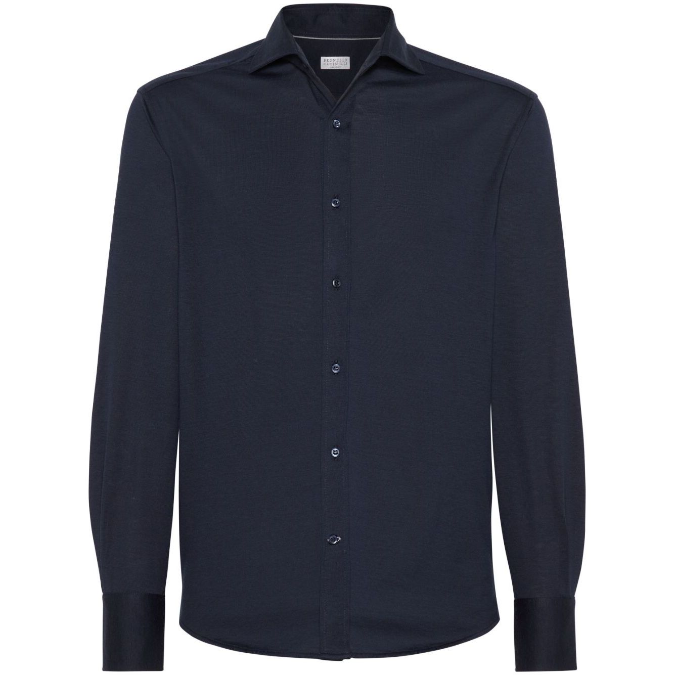 Brunello Cucinelli Shirts Blue silk and cotton blend with long sleeves and buttoned cuffs.