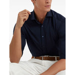Man wearing Brunello Cucinelli Shirts Blue, silk and cotton blend, long sleeves, button fastening and cuffs, with a straight hem.