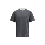 Brunello Cucinelli Silk T-Shir, elegant silk t-shirt with two-tone hems and monochrome pattern for a refined look.