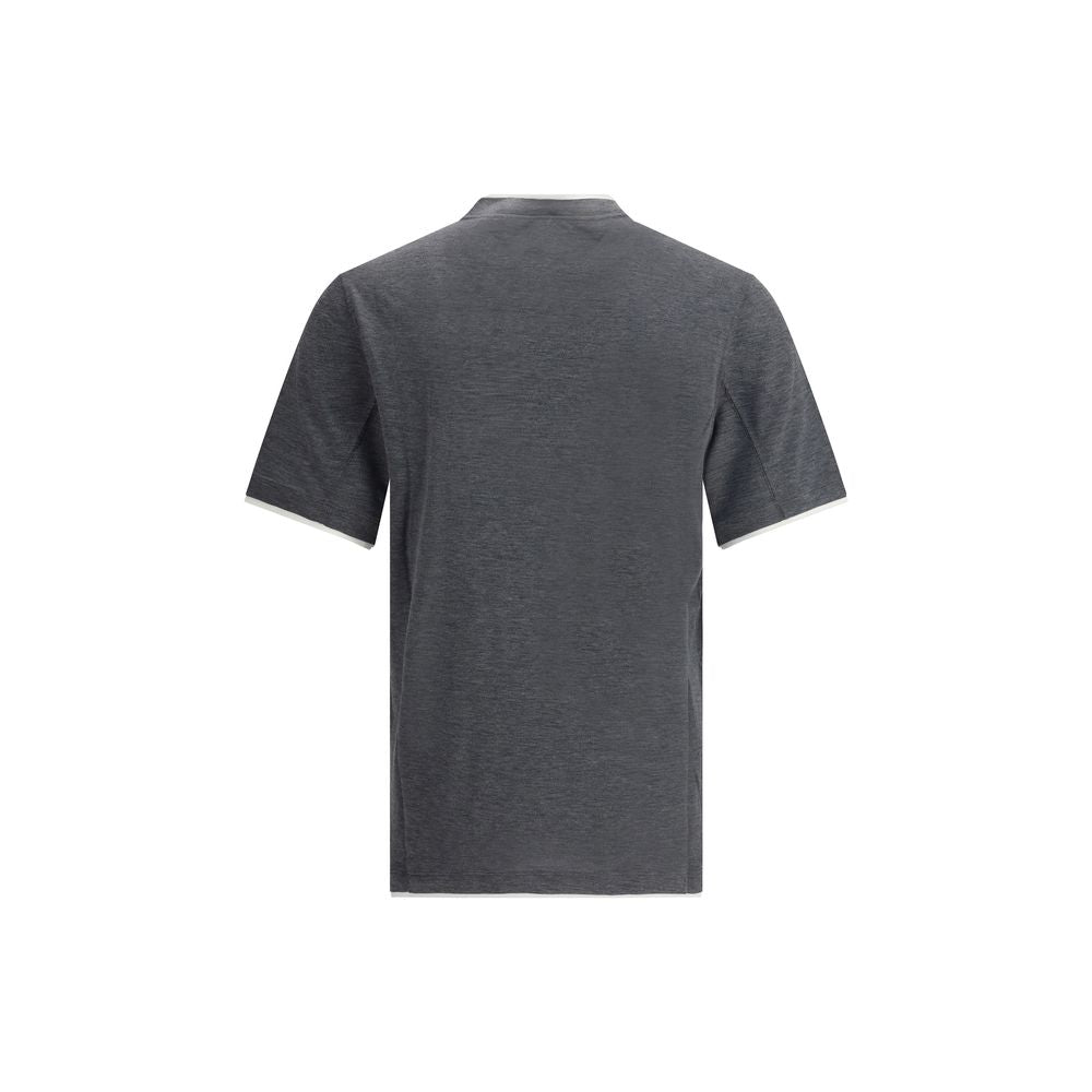 Back view of Brunello Cucinelli Silk T-Shir showcasing soft silk material and sophisticated design.