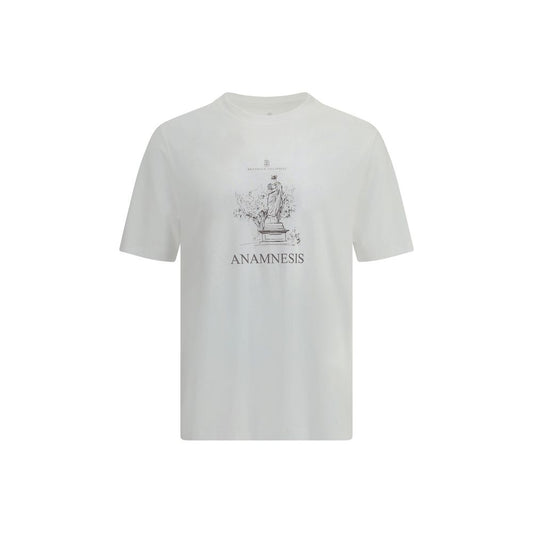 Brunello Cucinelli White Cotton T-Shirt with ribbed crew neck and jewel detail for luxury and originality.