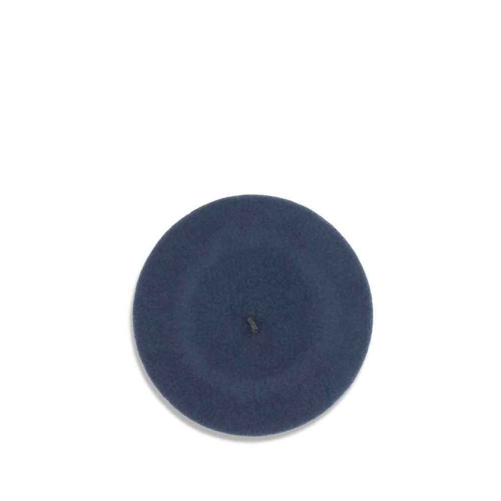 Brunello Cucinelli Wool Basque Hat with precious details, top view showcasing elegant design in pure wool with jewel decoration.