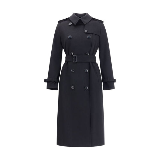 Burberry Black Cashmere Coat with double-breasted design, epaulettes, waist belt, and iconic Burberry Check undercollar.