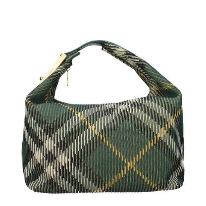 Burberry Green Fabric Handbag with gold details, medium size, check print, zip closure. Handle length: 13 cm, dimensions: 33.5x19x17 cm.