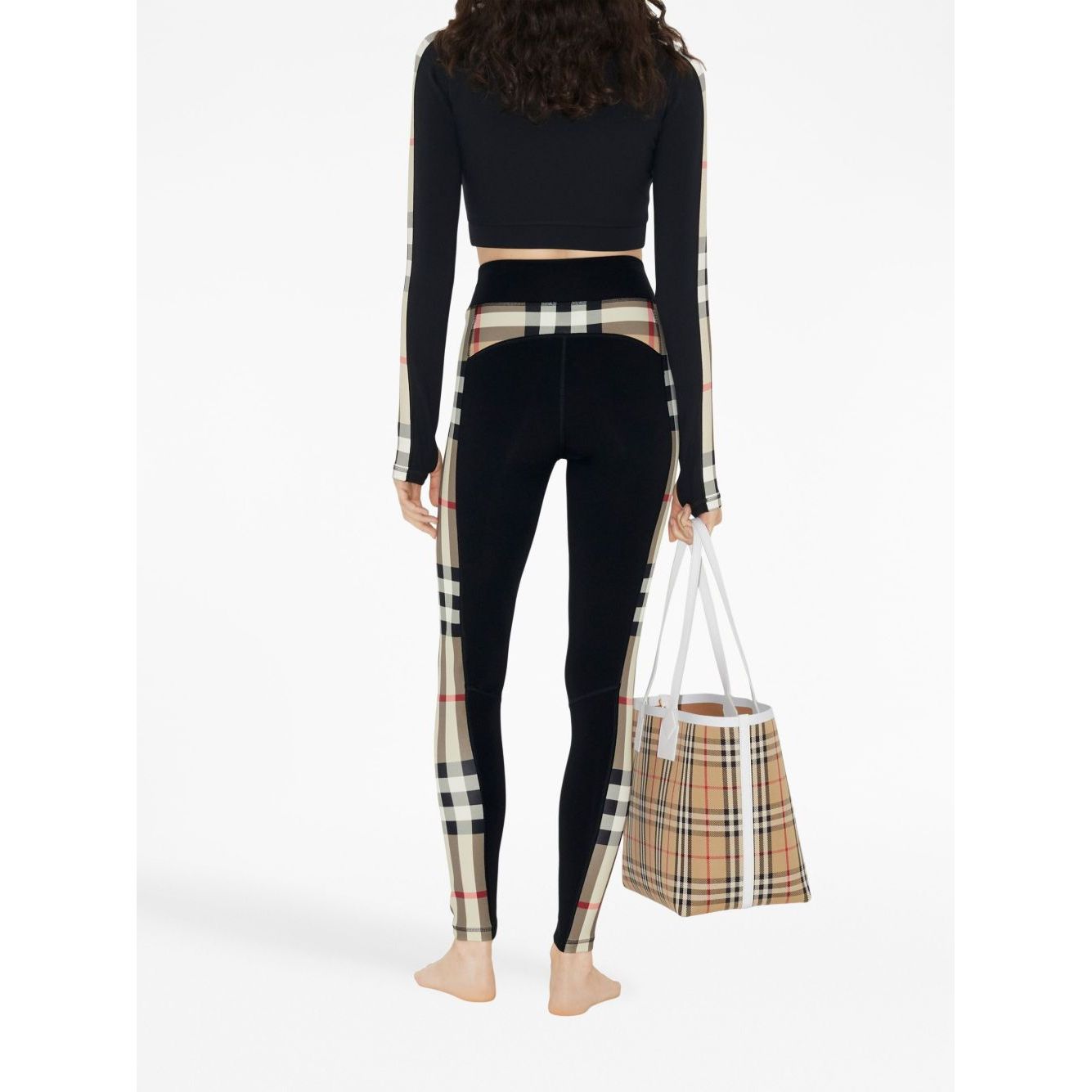 Burberry Stretch jersey leggings with Check finishes Trousers