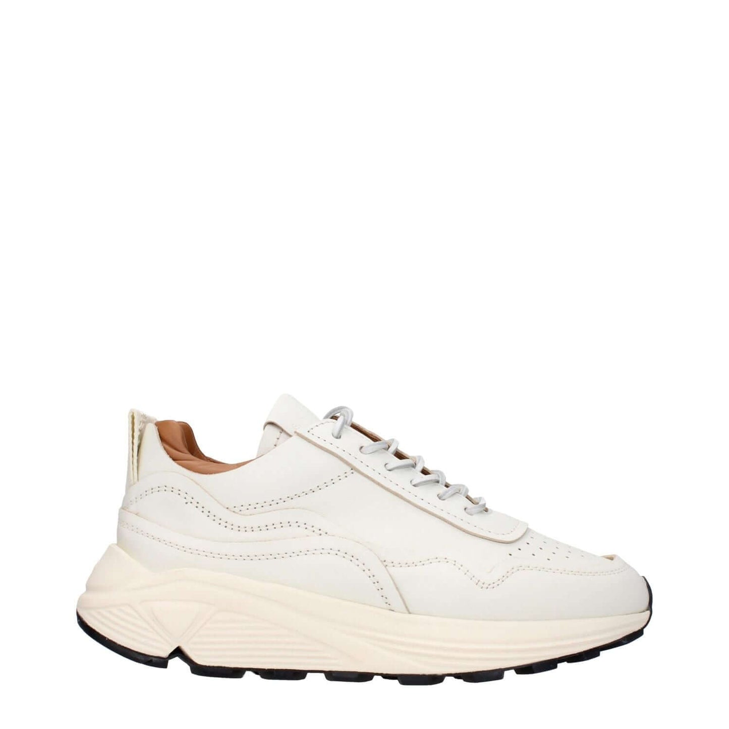 Buttero White Leather Low Top Sneakers with front and back logo, lace-up closure, rubber sole, and round toe for casual style.